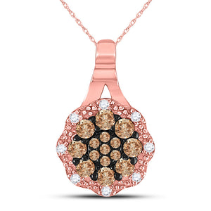 14kt Rose Gold Womens Round Brown Diamond Cluster Pendant 1/4 Cttw