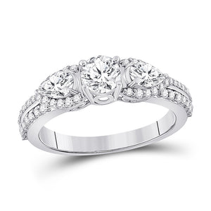 14kt White Gold Round Diamond 3-stone Bridal Wedding Engagement Ring 1-1/3 Cttw
