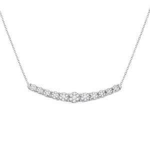 14kt White Gold Womens Round Diamond Curved Graduated Bar Necklace 1/2 Cttw