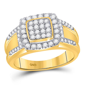 10kt Yellow Gold Womens Round Diamond Square Cluster Ring 1 Cttw