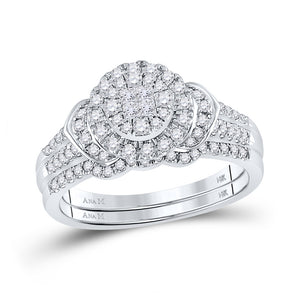 14kt White Gold Princess Diamond Circle Bridal Wedding Ring Band Set 1/2 Cttw