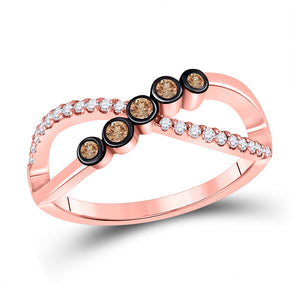 10kt Rose Gold Womens Round Brown Diamond Fashion Infinity Ring 1/4 Cttw