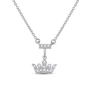 10kt White Gold Womens Round Diamond Crown Tiara Fashion Necklace 1/10 Cttw