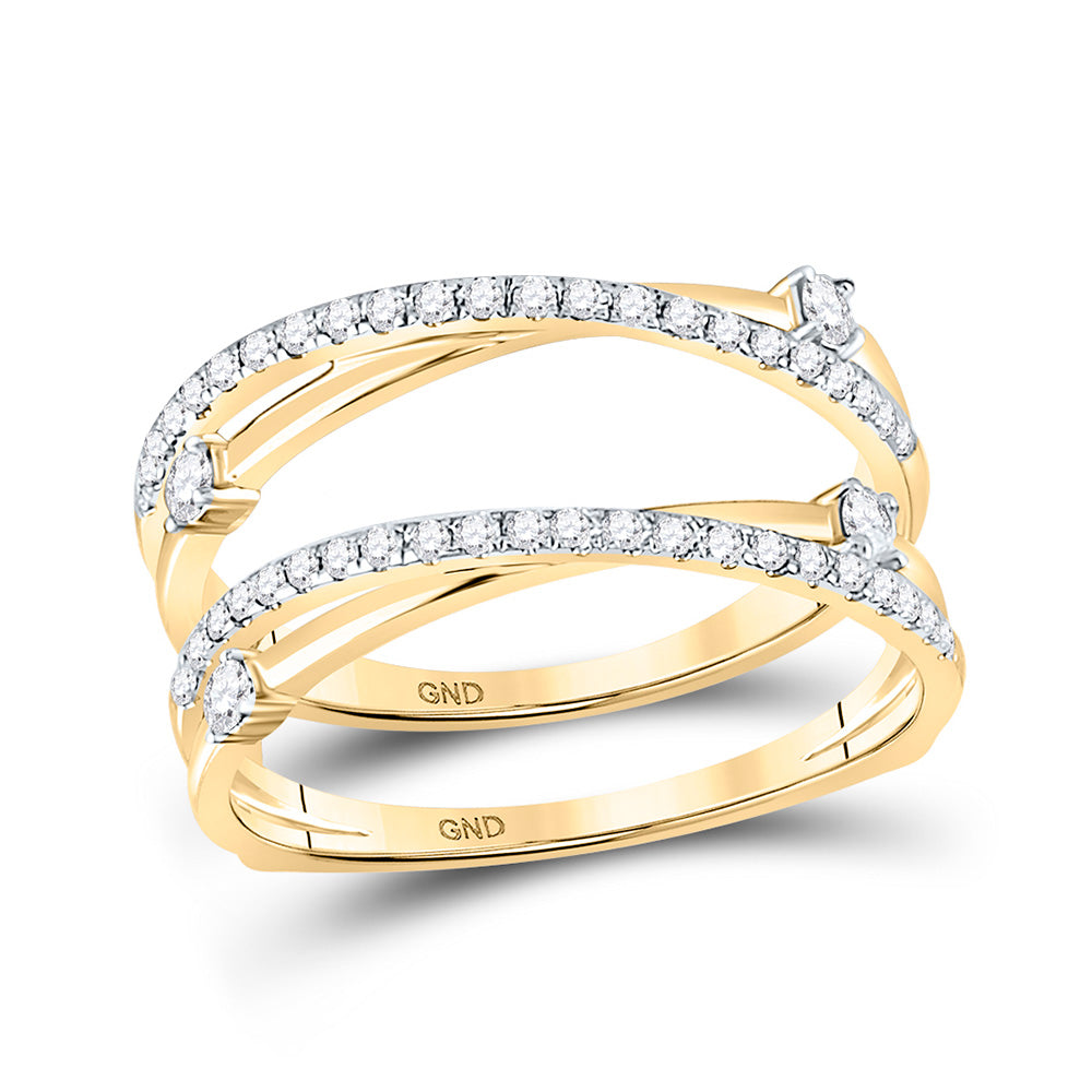 14kt Yellow Gold Womens Round Diamond Wedding Wrap Ring Guard Enhancer 3/8 Cttw