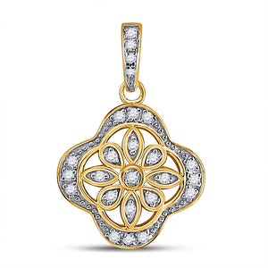 Yellow-tone Sterling Silver Womens Round Diamond Floral Fashion Pendant 1/10 Cttw