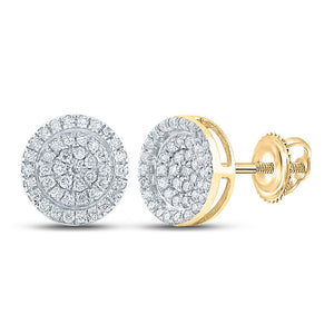 14kt Yellow Gold Mens Round Diamond Disk Circle Earrings 1/3 Cttw