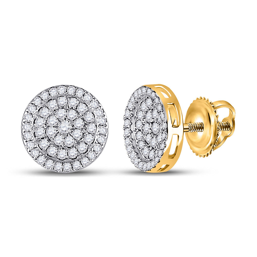 10kt Yellow Gold Mens Round Diamond Circle Earrings 1/2 Cttw