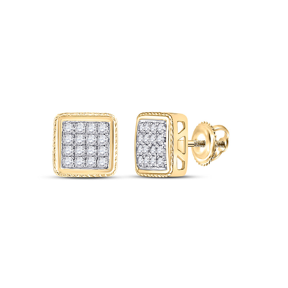 10kt Yellow Gold Mens Round Diamond Square Cluster Earrings 1/2 Cttw