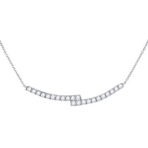 14kt White Gold Womens Round Diamond Curved Bypass Bar Necklace 1 Cttw