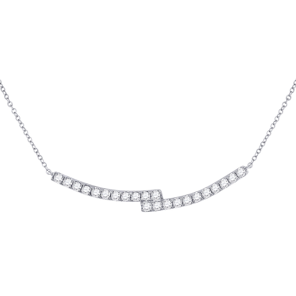 14kt White Gold Womens Round Diamond Curved Bypass Bar Necklace 1 Cttw