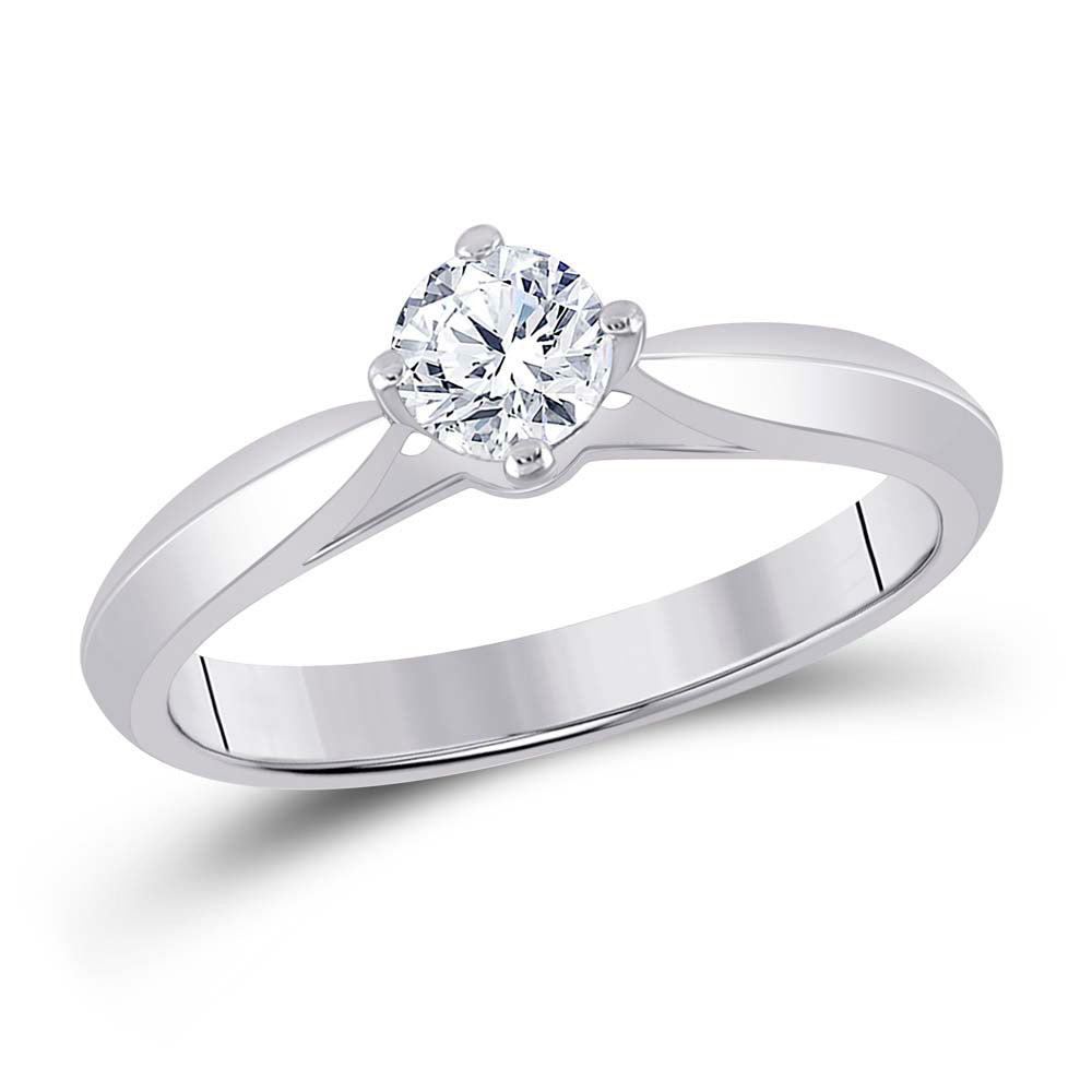 14kt White Gold Round Diamond Solitaire Bridal Wedding Engagement Ring 1/2 Cttw