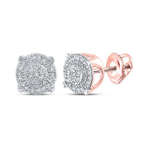 10kt Rose Gold Womens Round Diamond Cluster Earrings 1/8 Cttw