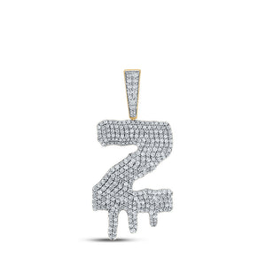 10kt Yellow Gold Mens Round Diamond Dripping Z Letter Charm Pendant 2-7/8 Cttw