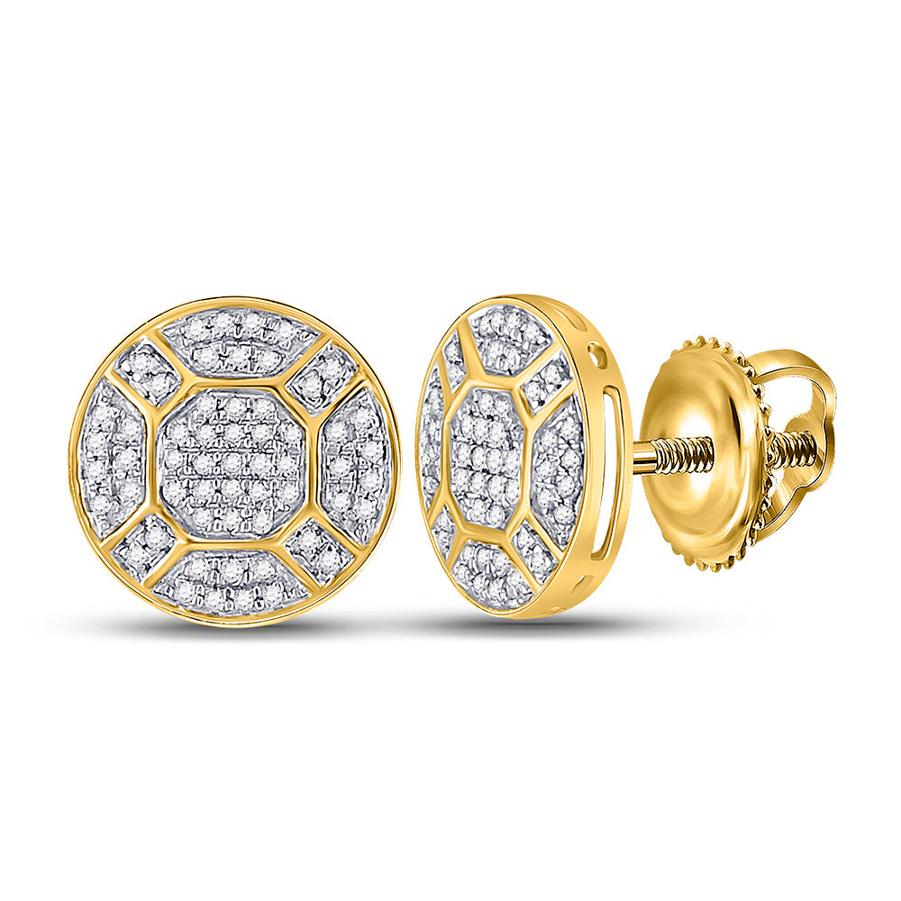 10kt Yellow Gold Mens Round Diamond Circle Cluster Earrings 1/3 Cttw