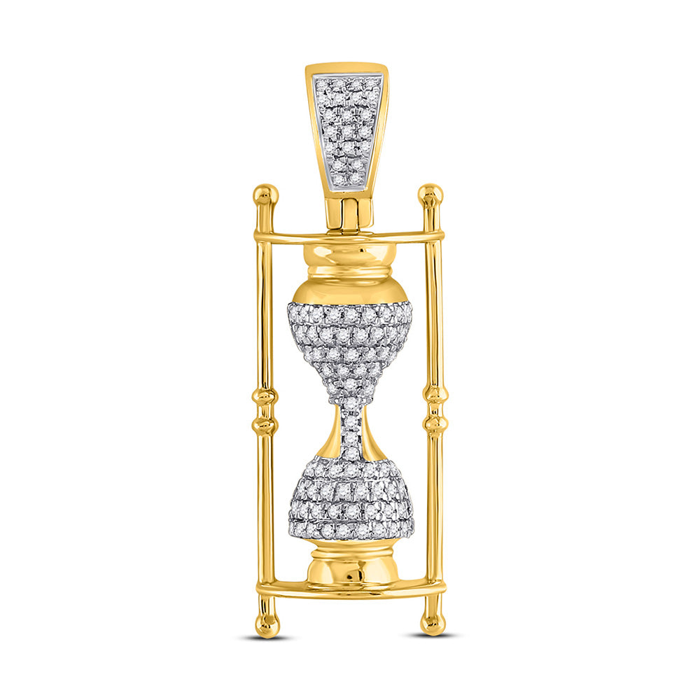10kt Yellow Gold Mens Round Diamond Hourglass Charm Pendant 1/3 Cttw