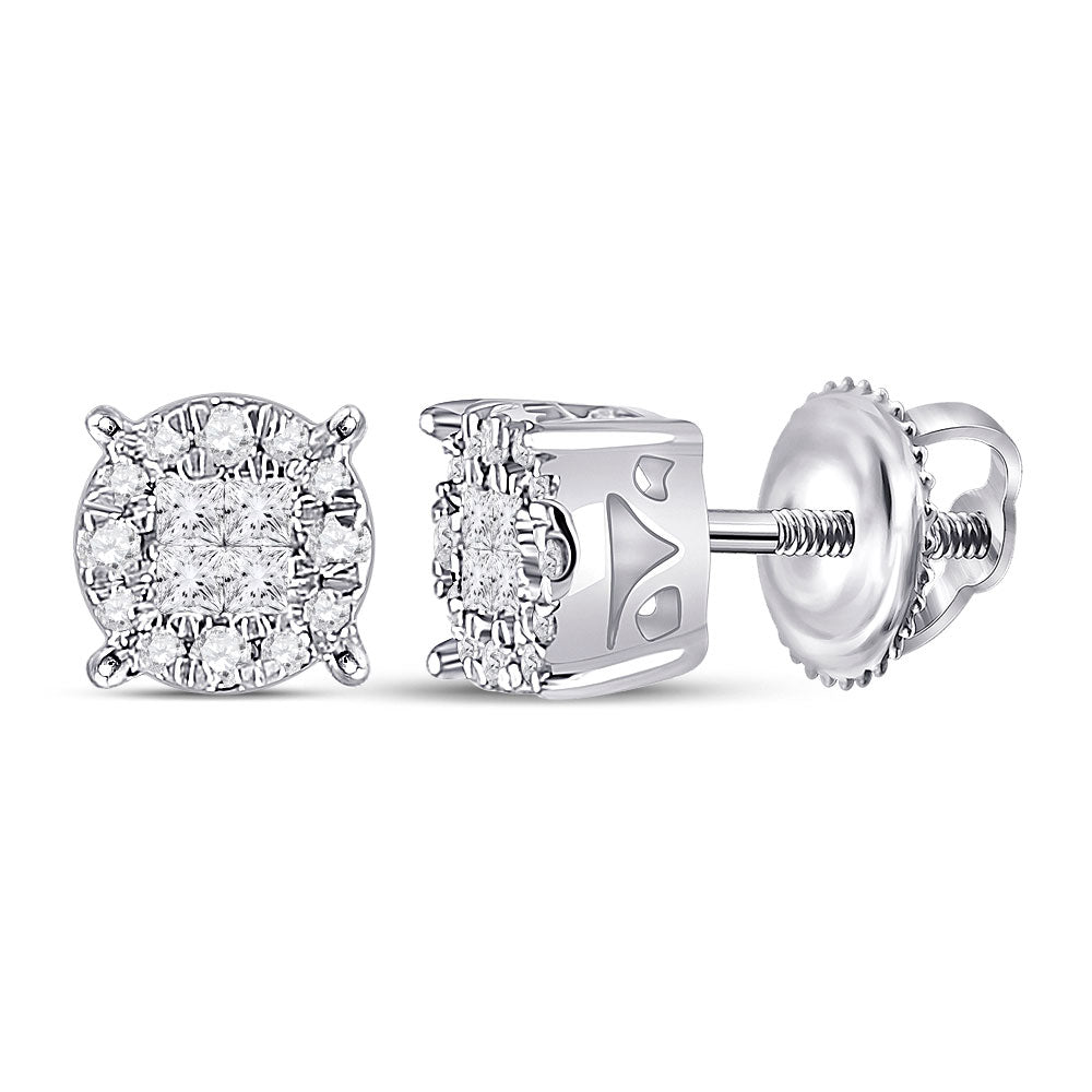 14kt White Gold Womens Princess Diamond Fashion Cluster Earrings 1/6 Cttw