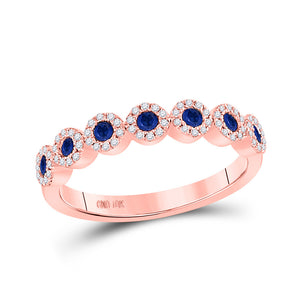 10kt Rose Gold Womens Round Blue Sapphire Stackable Band Ring 1/2 Cttw