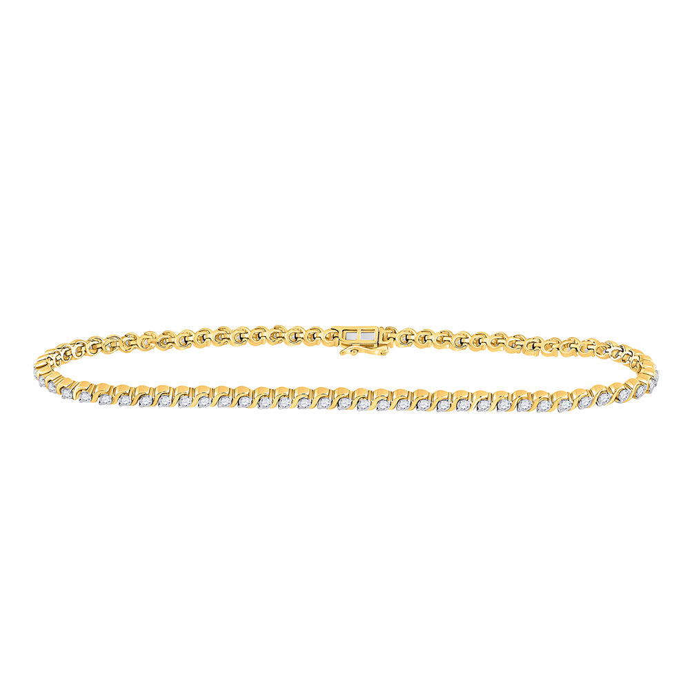 10kt Yellow Gold Womens Round Diamond Tennis Bracelet 1 Cttw