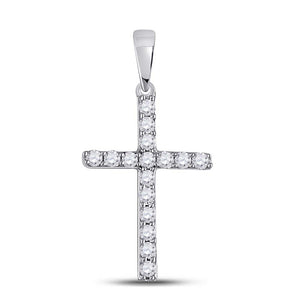 10kt White Gold Womens Round Diamond Religious Cross Pendant 1/10 Cttw