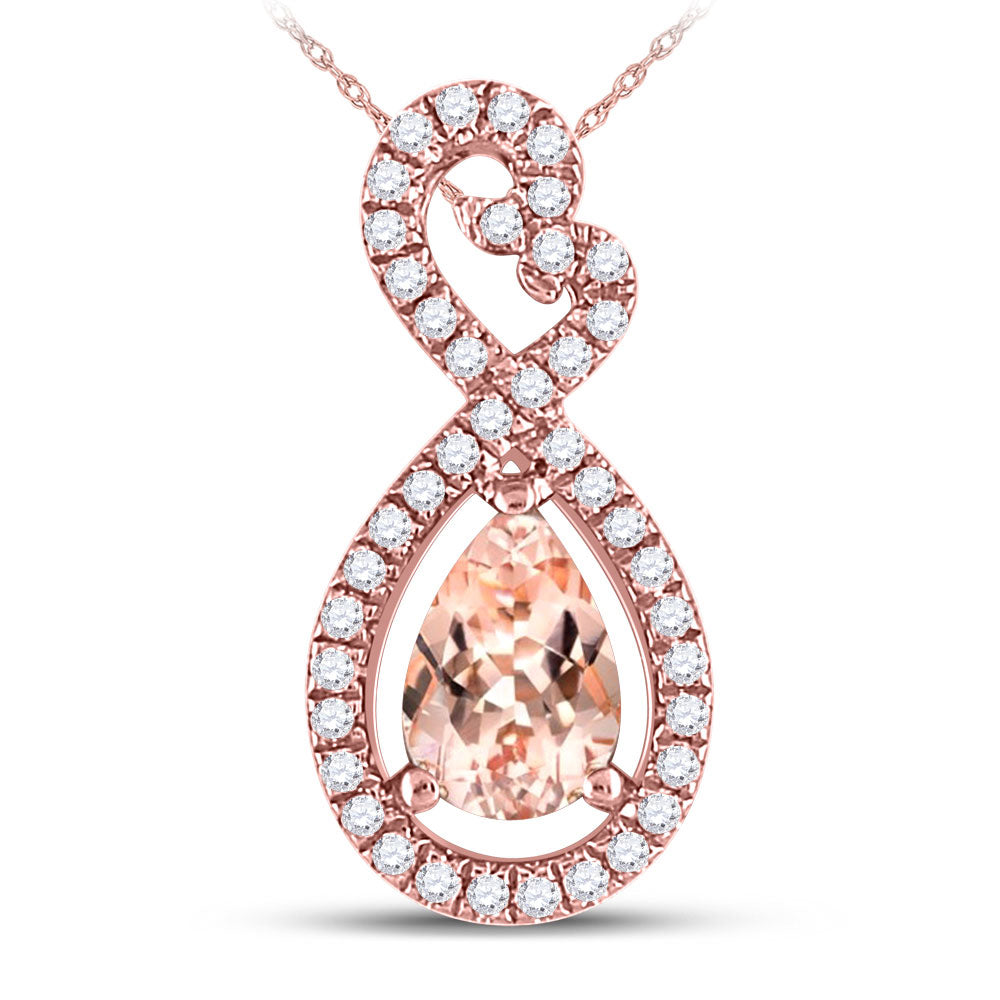 10kt Rose Gold Womens Pear Morganite Solitaire Diamond Pendant 1/2 Cttw