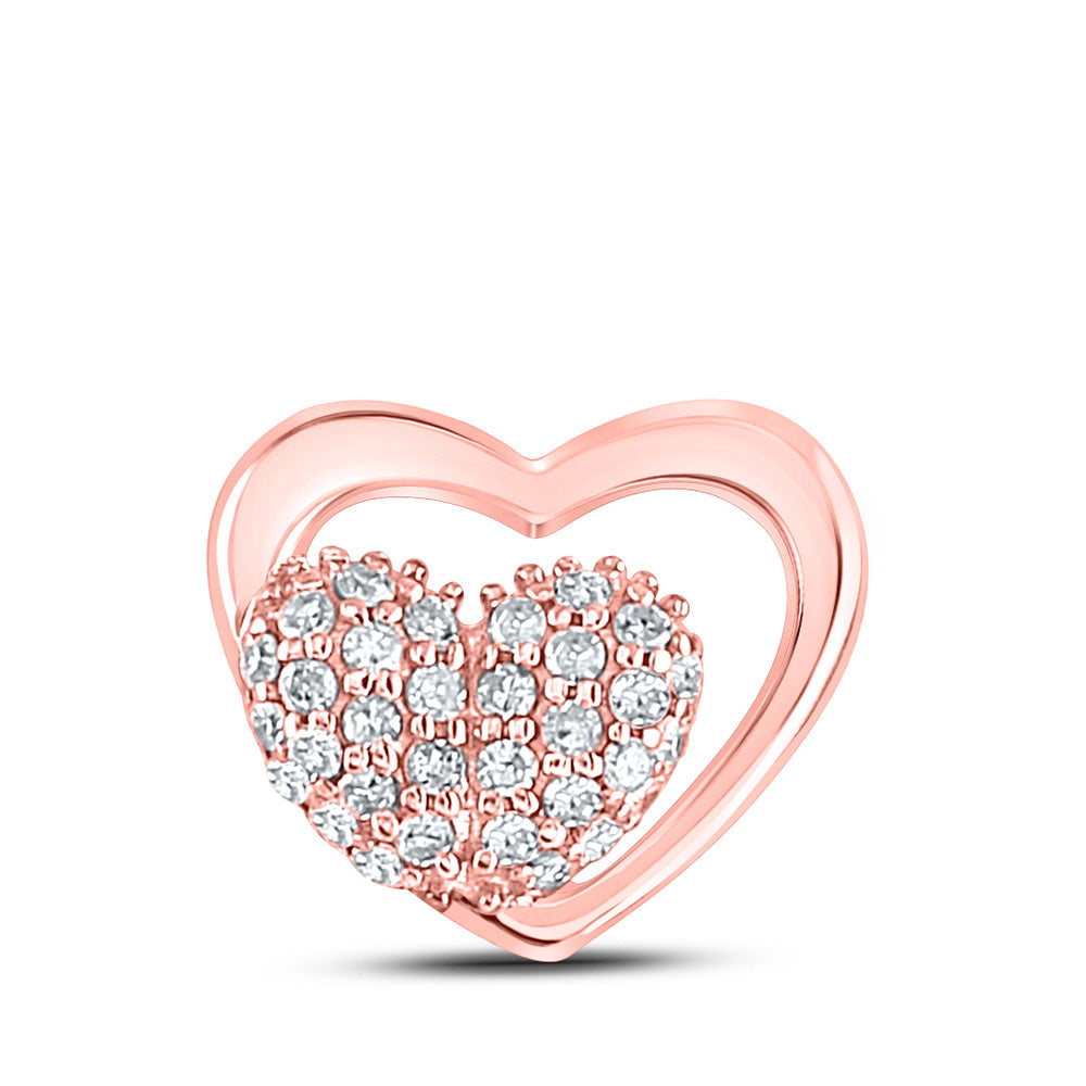 10kt Rose Gold Womens Round Diamond Heart Pendant 1/6 Cttw