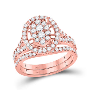 14kt Rose Gold Round Diamond Bridal Wedding Ring Band Set 1 Cttw