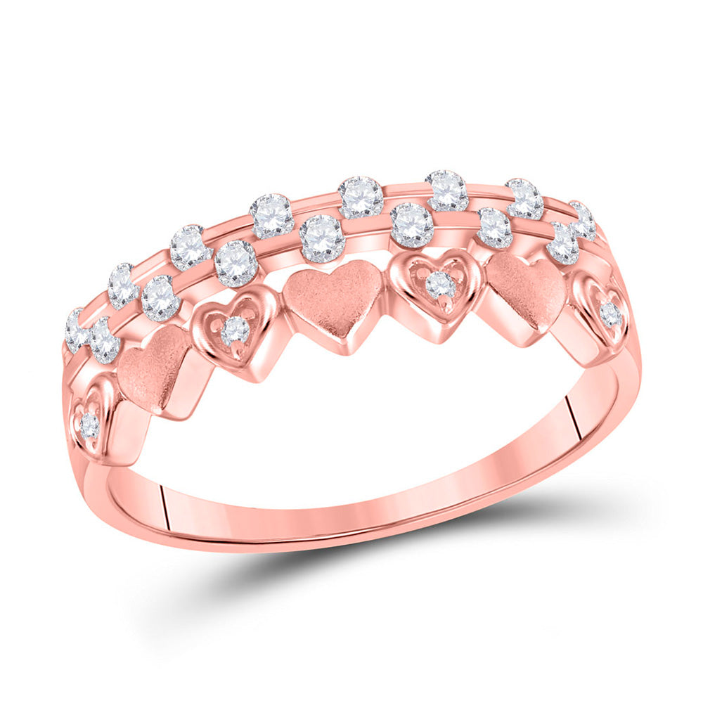 10kt Rose Gold Womens Round Diamond Heart Band Ring 1/4 Cttw