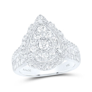 14kt White Gold Round Diamond Teardrop Bridal Wedding Engagement Ring 1-5/8 Cttw