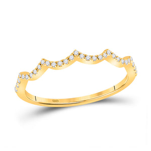 10kt Yellow Gold Womens Round Diamond Scalloped Stackable Band Ring 1/10 Cttw