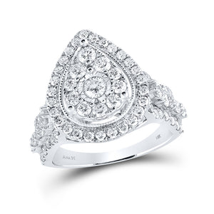 14kt White Gold Round Diamond Teardrop Bridal Wedding Engagement Ring 1-3/4 Cttw