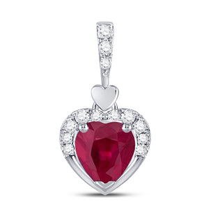 10kt White Gold Womens Heart Lab-Created Ruby Fashion Pendant 1/2 Cttw