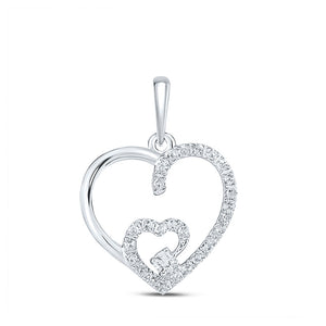 10kt White Gold Womens Round Diamond Fashion Heart Pendant 1/10 Cttw