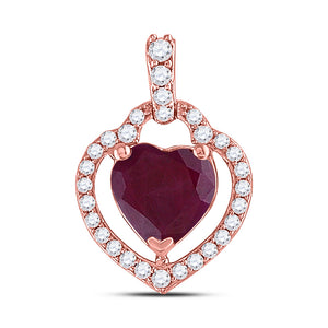 10kt Rose Gold Womens Heart Lab-Created Ruby Solitaire Pendant 1-1/2 Cttw