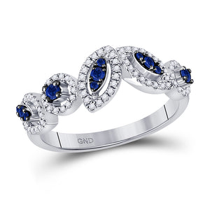 14kt White Gold Womens Round Blue Sapphire Band Ring 1/2 Cttw