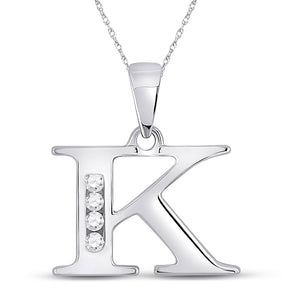 10kt White Gold Womens Round Diamond K Initial Letter Pendant 1/20 Cttw