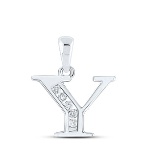 10kt White Gold Womens Round Diamond Y Initial Letter Pendant 1/20 Cttw