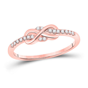 10kt Rose Gold Womens Round Diamond Infinity Knot Stackable Band Ring 1/10 Cttw