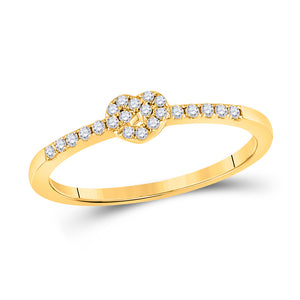 10kt Yellow Gold Womens Round Diamond Heart Knot Stackable Band Ring 1/8 Cttw
