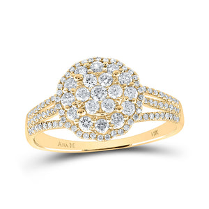 14kt Yellow Gold Womens Round Diamond Halo Flower Cluster Ring 7/8 Cttw