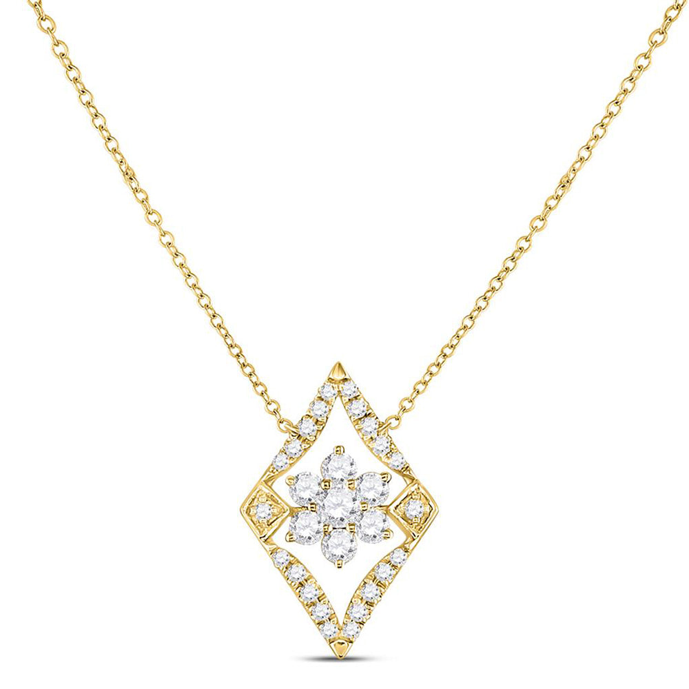 14kt Yellow Gold Womens Round Diamond Geometric Cluster Necklace 1/3 Cttw