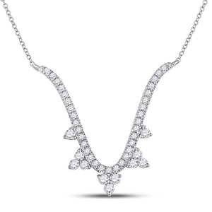 14kt White Gold Womens Round Diamond Modern-V Fashion Necklace 1/4 Cttw