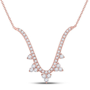 14kt Rose Gold Womens Round Diamond Modern-V Fashion Necklace 1/4 Cttw