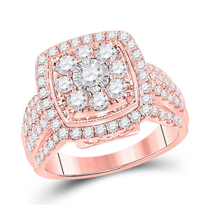 14kt Rose Gold Round Diamond Cluster Bridal Wedding Engagement Ring 1-1/2 Cttw