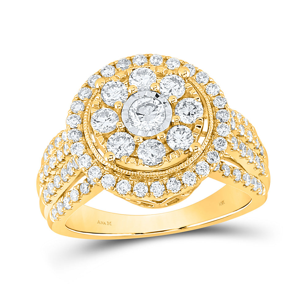 14kt Yellow Gold Round Diamond Halo Bridal Wedding Engagement Ring 1-1/2 Cttw
