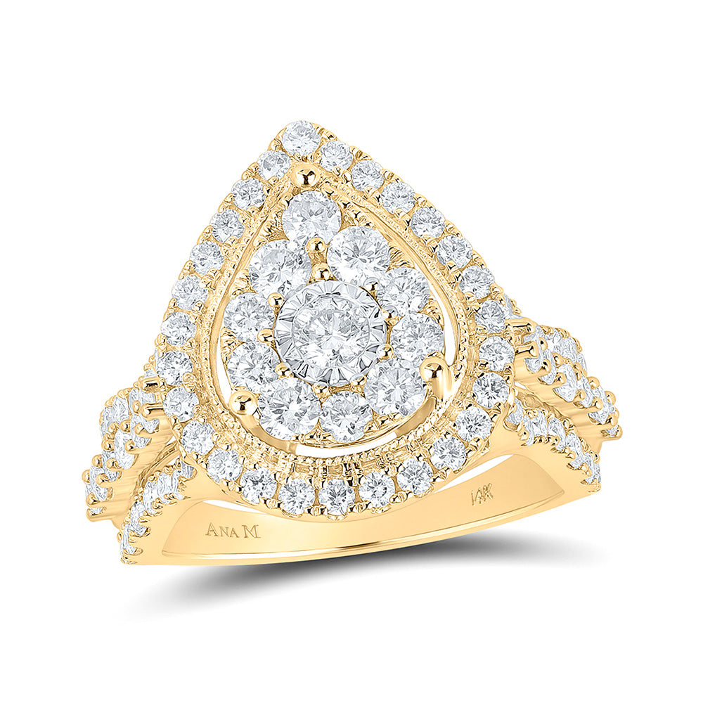 14kt Yellow Gold Round Diamond Teardrop Bridal Wedding Engagement Ring 1-3/4 Cttw