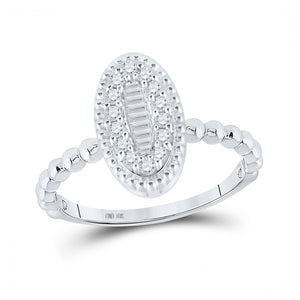 10kt White Gold Womens Baguette Diamond Oval Cluster Ring 1/4 Cttw