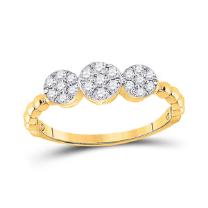 10kt Yellow Gold Womens Round Diamond Triple Flower Cluster Ring 1/3 Cttw