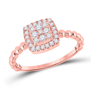 10kt Rose Gold Womens Round Diamond Square Cluster Ring 1/3 Cttw