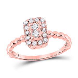 10kt Rose Gold Womens Round Diamond Rectangle Cluster Ring 1/3 Cttw