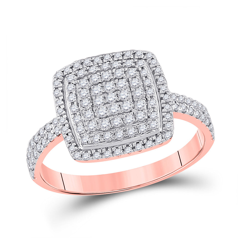 10kt Rose Gold Womens Round Diamond Square Ring 5/8 Cttw